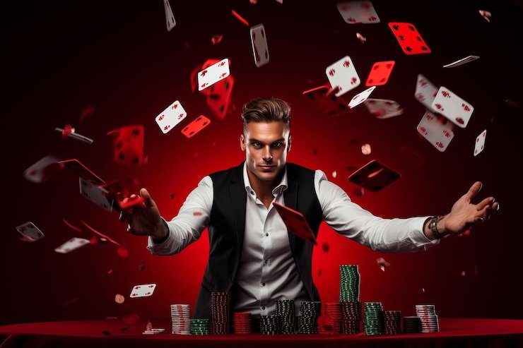 Meja Baccarat Blueprint Gaming dengan penyajian kartu profesional